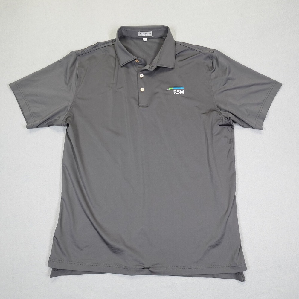 Peter Millar Polo Shirt Mens L Gray Summer Comfort RSM Logo Golf Short Sleeve